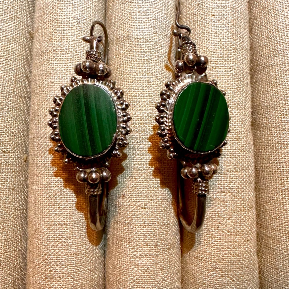 Vintage | Earrings | Vintage Afghan Silver Malachite Stone Earrings | Ethnic